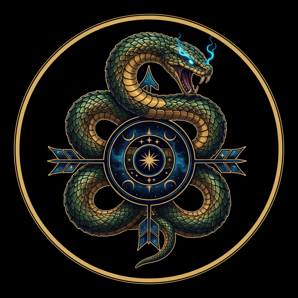 Serpent coiled around a cosmic symbol representing Kaal Sarp Dosha in Vedic astrology