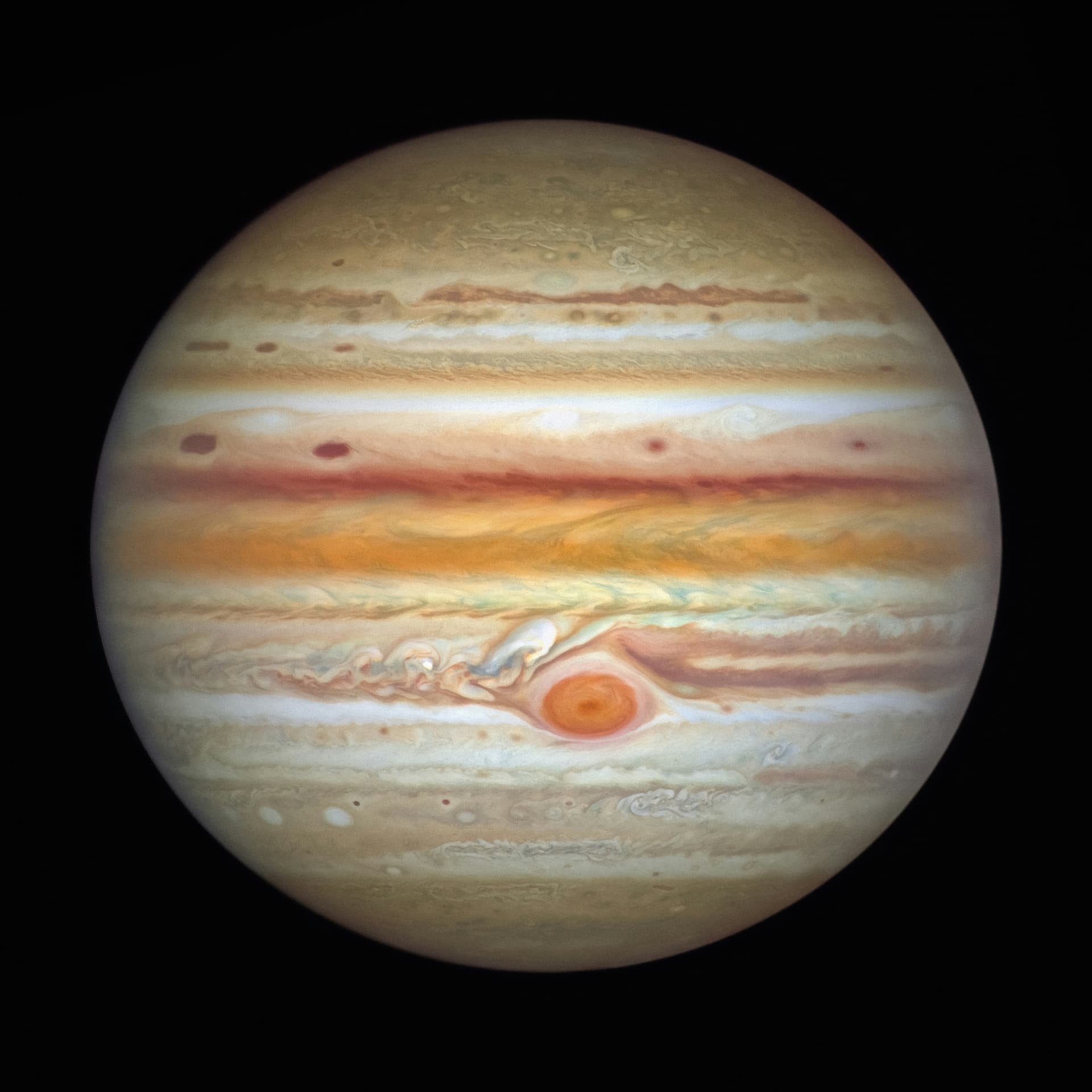 Jupiter planet with its iconic bands and Great Red Spot against a starry background